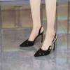 Banquet shoes Single shoes Pointed thin heels Fashion sequined high heels Women's spring and autumn one-word buckle skirt
