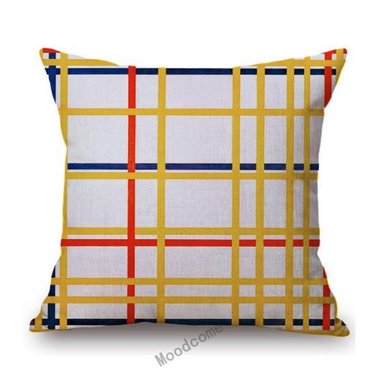 Modern Abstract Art Geomtric Lines Red Blue Yellow Piet Mondrian Oil Painting Home Decorative Pillow Case Linen Cushion Cover