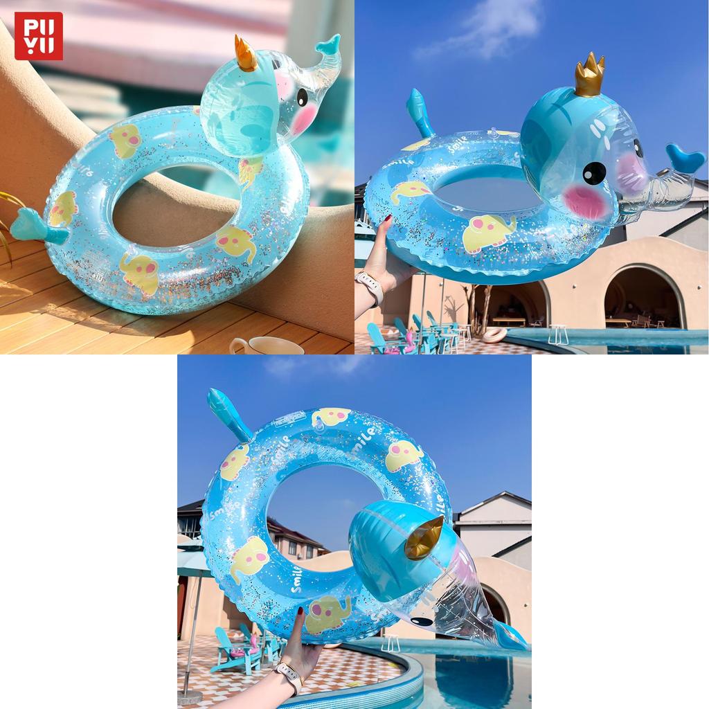 Cartoon Elephant Inflatable Swimming Ring For Children Thickened Pvc Swim Ring With Sponge Bottom