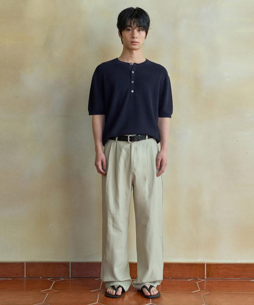 Wednesday Oasis Washable Minimal Henley Neck Half Knit_Navy(Wc26Kn46)