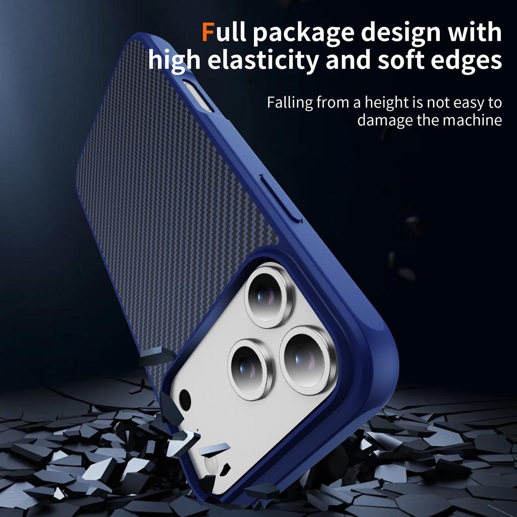 For iPhone 17 Pro Max Case Carbon Fiber Texture PC+TPU Phone Cover Compatible with MagSafe