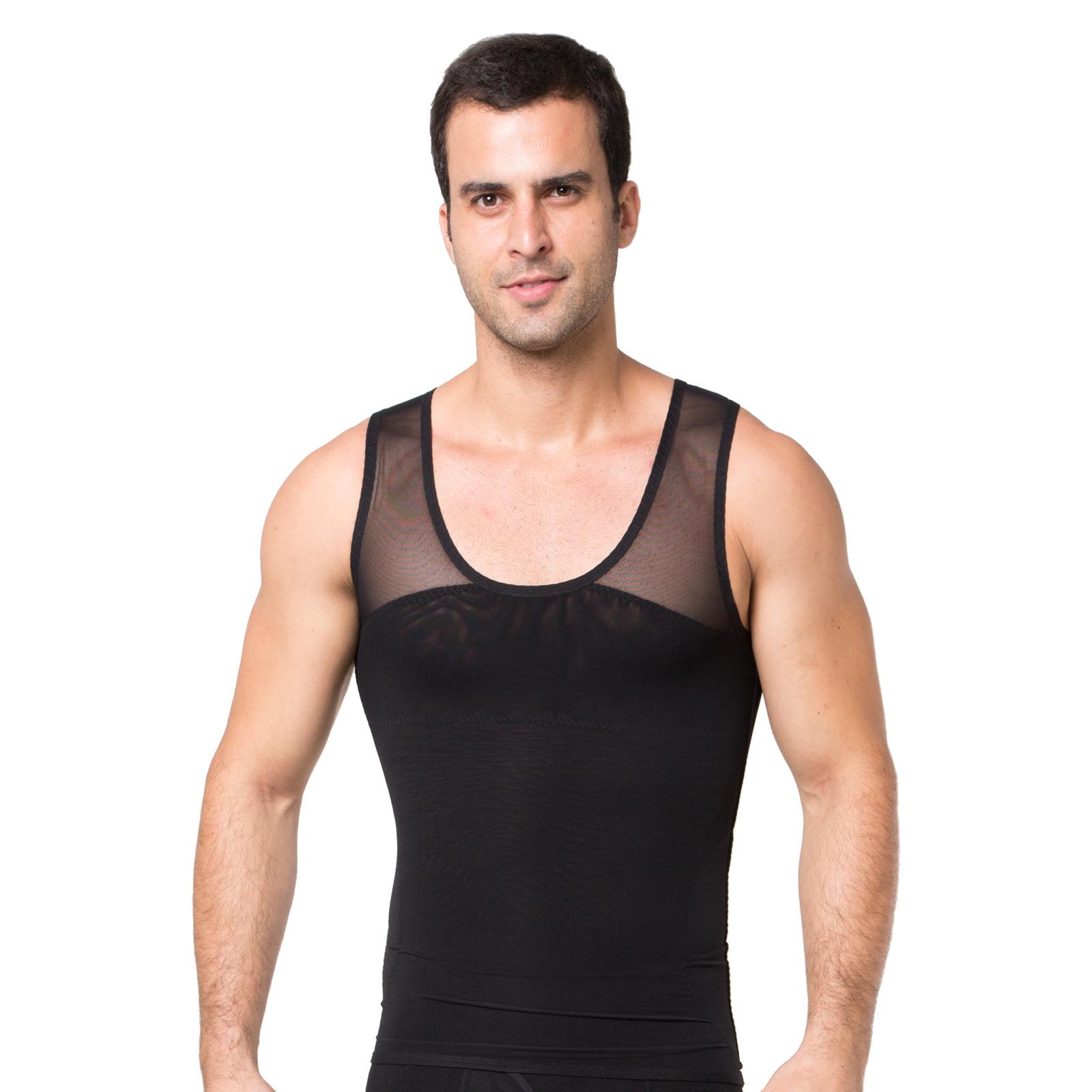 

European & American Men s Mesh Body Shaper: Abdomen Control Chest Binder Fitness Bodysuit XL чёрный