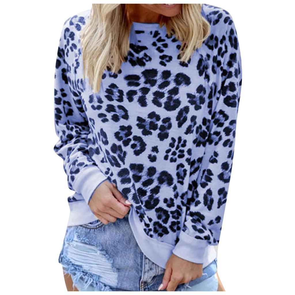 Women's Fashion Leopard Print Round Neck Long Sleeve Loose Sweater Top