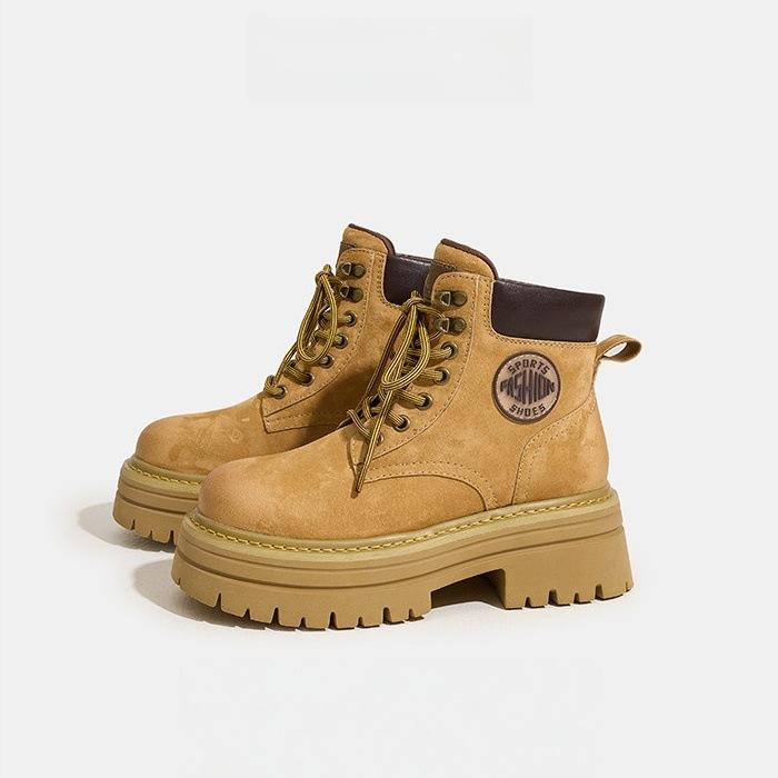 

Leather Martin boots women s summer 2025 new thick-soled rhubarb boots spring and autumn outdoor small inner height increase short boots 35 жёлтый