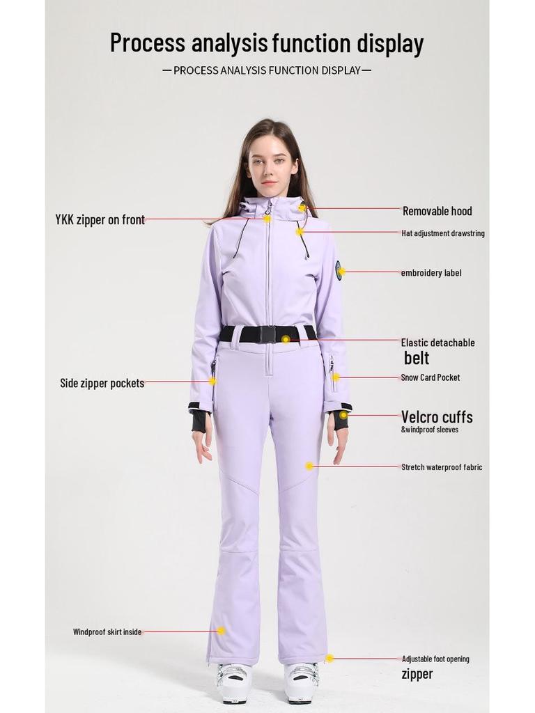 Dámská lyžařská souprava slim fit: Větruodolné, Vodotěsné, Prodyšné a Zateplené Jednodílné Sněhové Oblečení.