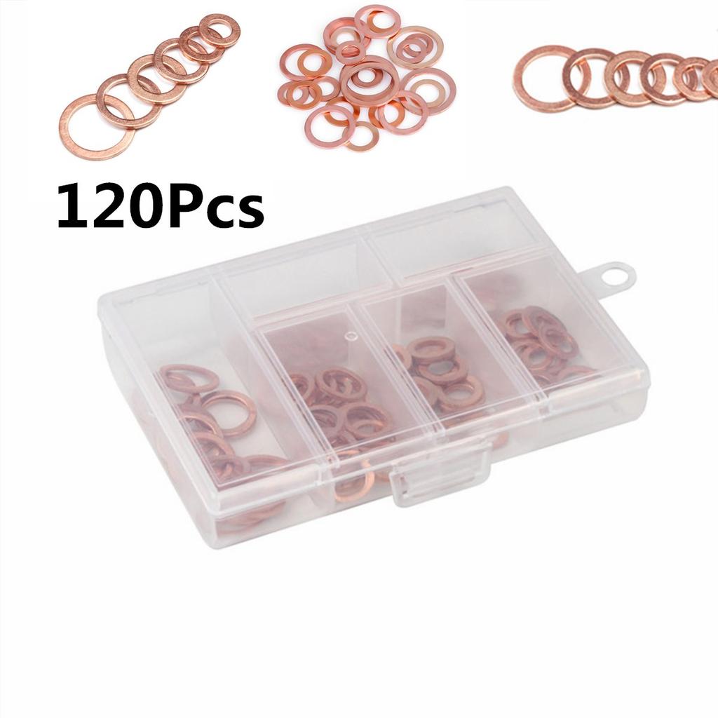 120PCS Copper Sealing Washer for Sump Plugs Water Fuel Hydraulic M5-M12