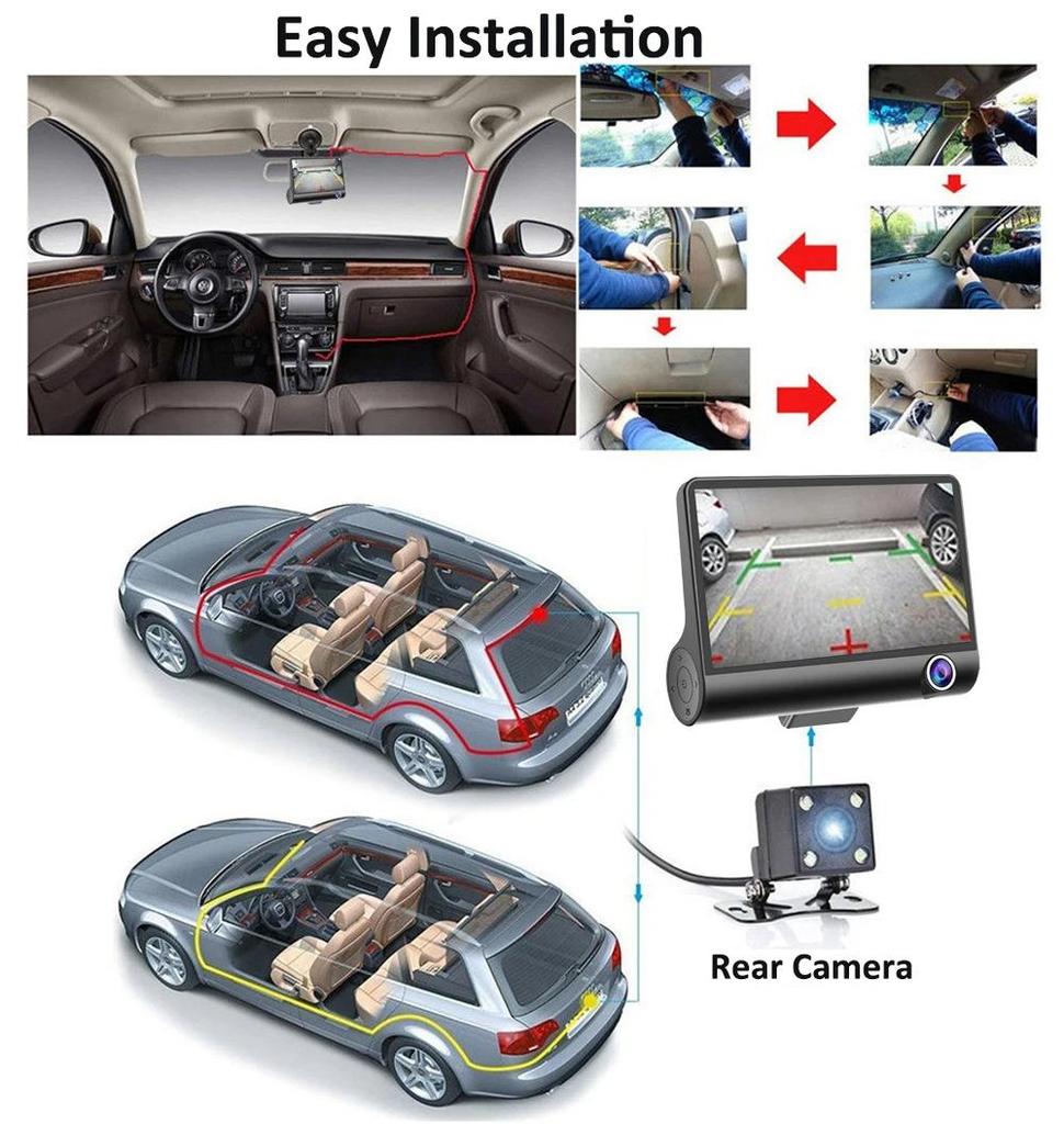 New 1080P Car Driving Recorder 3-channel Video Recorder Rear View Camera Car DVR Car Black Box Accessories High-definition Reversing Video