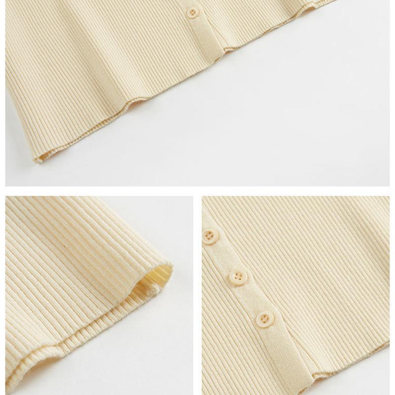 V-neck Short-sleeved Knitted Cardigan Thin T-shirt Women's Slim Short Tops