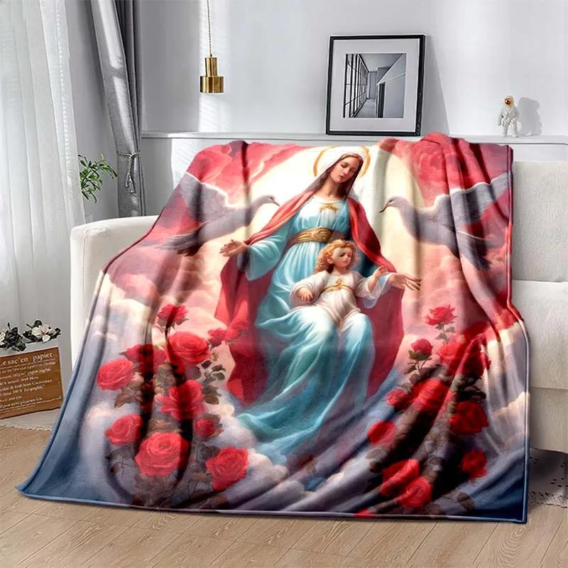 

Merciful Jesus Mary Blanket Soft Christian God Flannel Art Faith Bed Comfortable Home Hiking Four Seasons Warm Blankets Home 75x90cm
