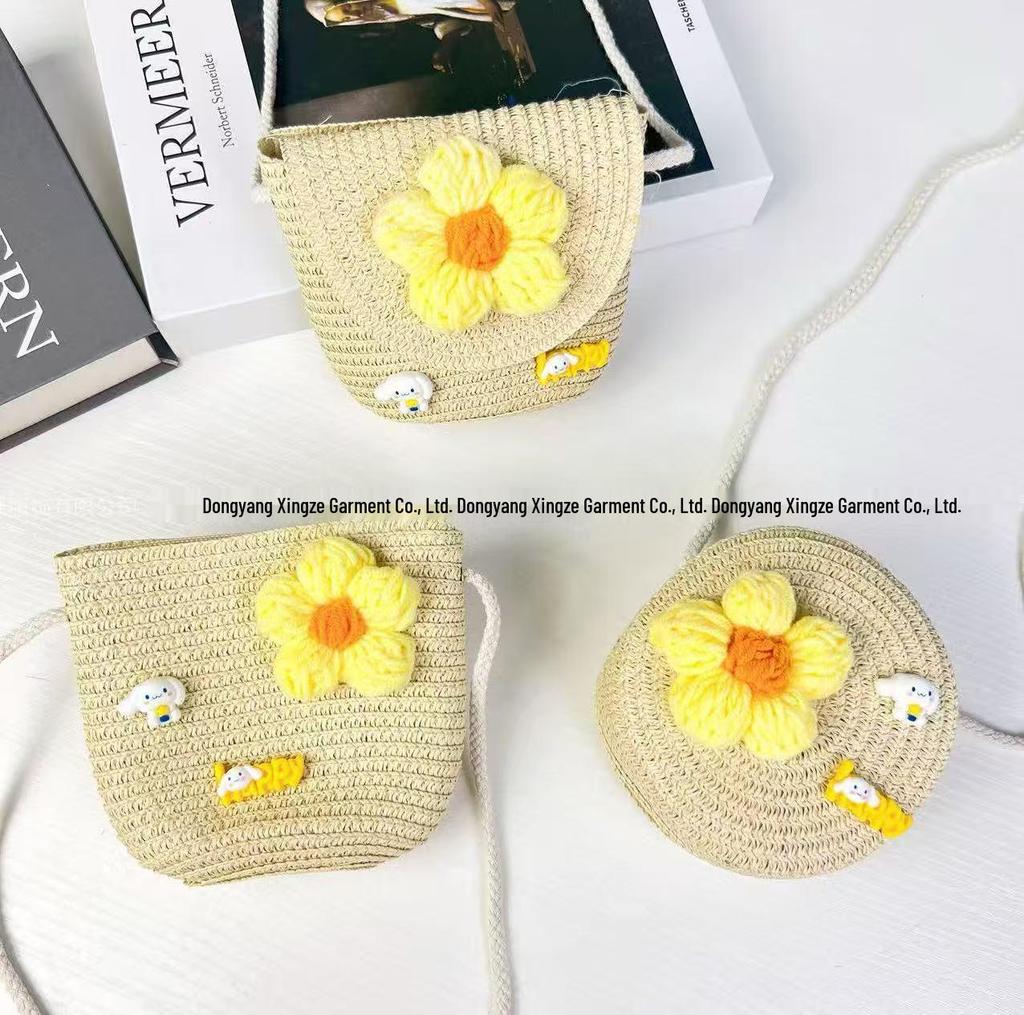 Frühlings Kinder Mini Stroh Umhängetasche - Niedliches Rundes Design für Kinder