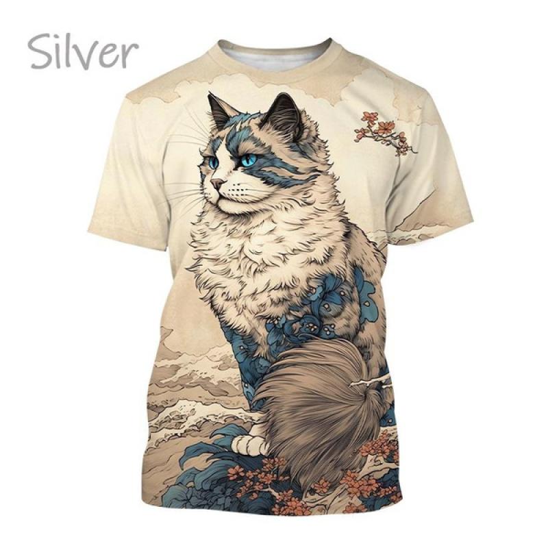 Fashionable Personalized Harajuku Style Unisex Short-sleeved Top New Animal Cat 3D Printed T-shirt