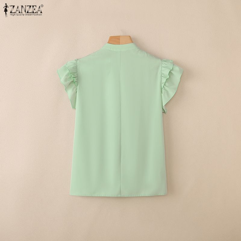 ZANZEA Women Casual V-Neck Ruffles Short Sleeve Elegant Blouse