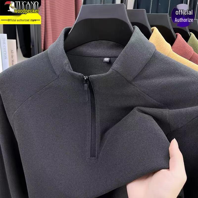 Men's Woodpecker Half-Zip Stand-Up Collar Long-Sleeve German Velvet Sweatshirt