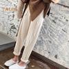 Women Harem Pants Elastic High Waist Adjustable Drawstring Knitting Pants Solid Color Loose Fit Rhombus Texture Long Trousers