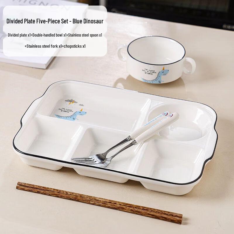 Four-Grid Ceramic Divided Meal Plate