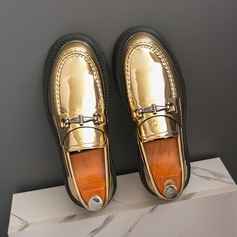 Fashion Fashionable Advanced Leather Casual Slip on Non-slip Metal Buckle Decoration Men's Trendy Celebrity Hairstylist  Loafer Shoes