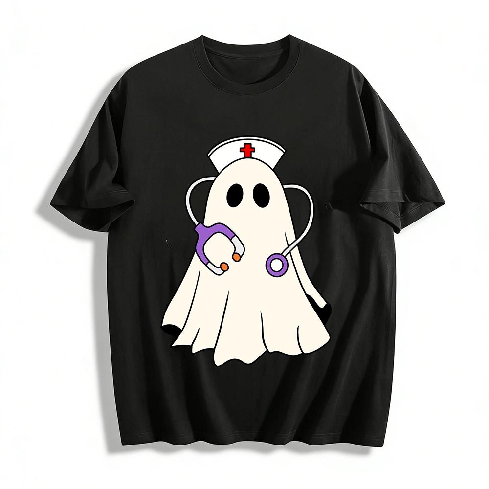 Halloween Ghost Nurse Print Casual Top Pure cotton T-shirt XXS