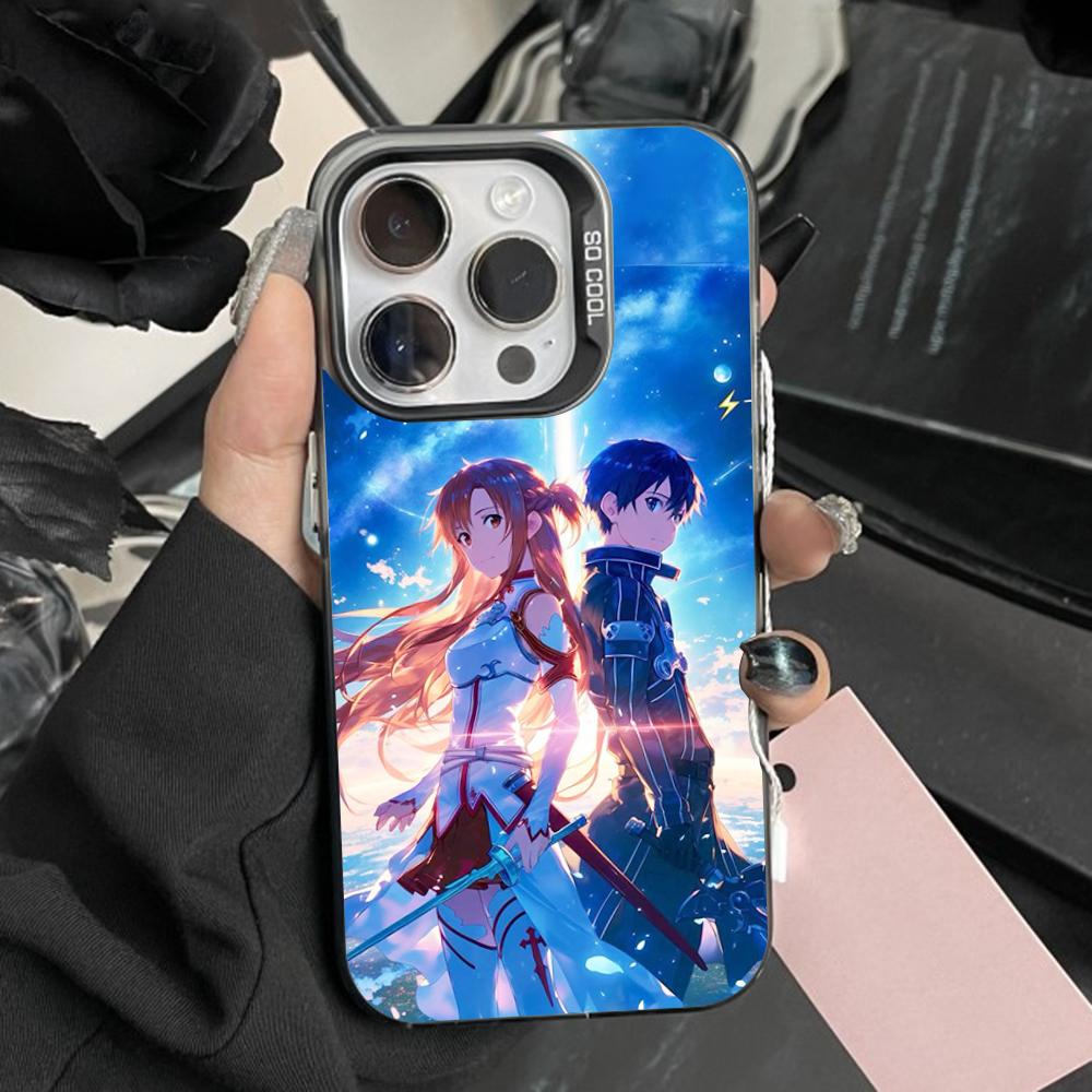 Kirisuna Kirito Asuna Phone Case For iPhone 16,15,14,13,12,11,Pro,Max,Plus,Mini,XS,SE Anti Fall Black Matte Hard Bumper iPhone16e