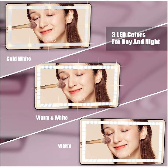 Car Sun Visor Vanity Mirror, Makeup Mirror With 3 Light Modes & 60 LEDs Rechargeable Led Light Car Mirror With Dimmable Touch Screen, Rear View