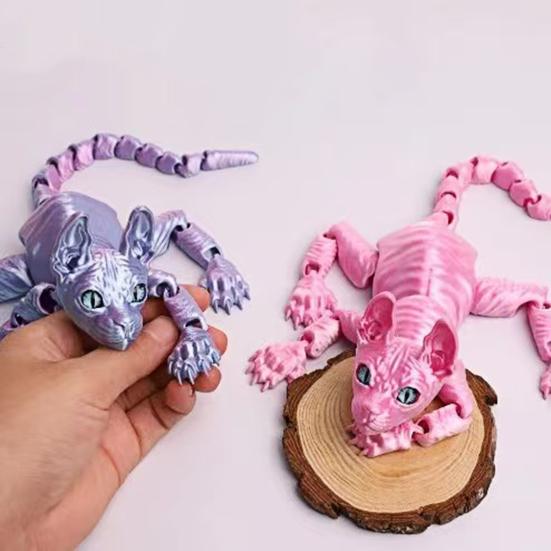 3D Printed Hairless Cat Figurine Movable Joints Sphynx Cat Figure Articulated Animal