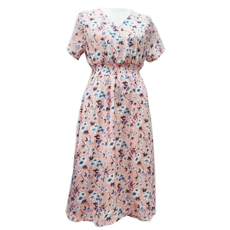 

Женское шифоновое летнее платье макси с цветочным принтом в стиле бохо, женский повседневный праздничный сарафан с V-образным вырезом S розовый
