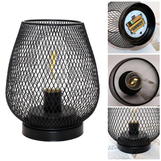 Birdcage Shaped Table Lamp Battery Operated Iron Mesh Shade Night Light for Bedside Bar Cafe Bedroom