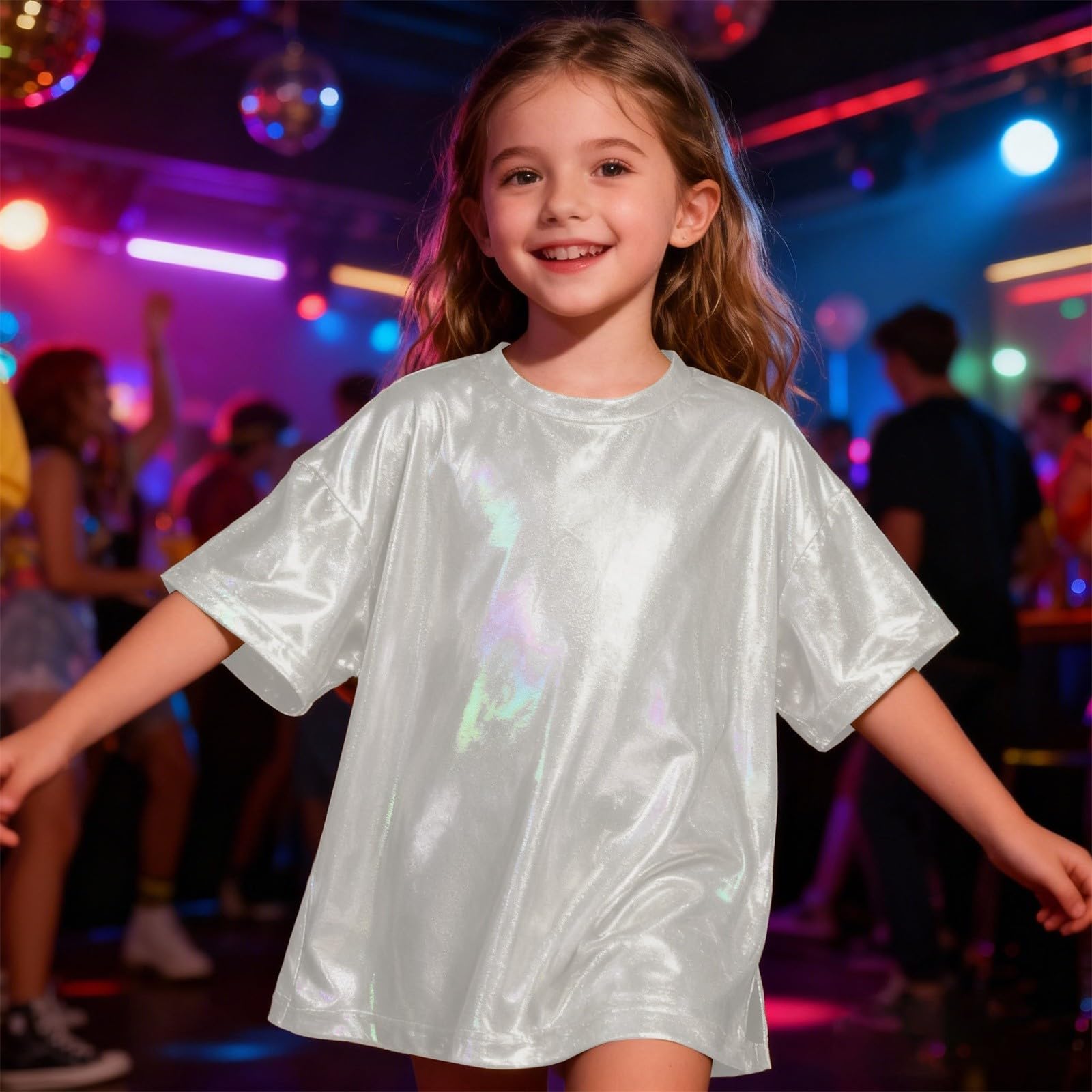 Vianna Carnaval Pailletten Festival Meisje Jongen Hip-hop Glanzende Ronde Hals Disco Dans Pailletten Top 160 zilver