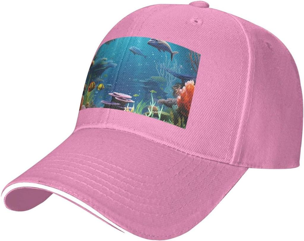 Undersea World Print Baseball Cap Polyester Adjustable Casual Sun Protection Dad Hat for Adults