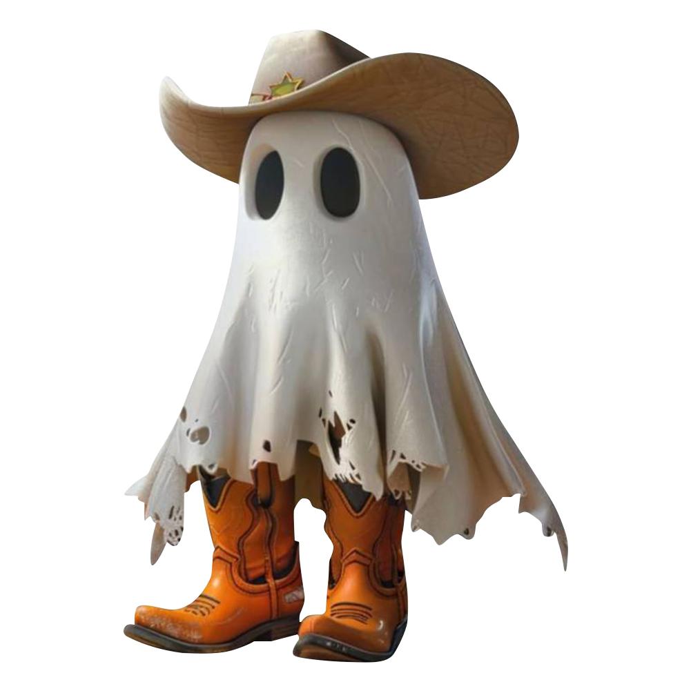 Halloween Funny Resin Cowboy Ghost Statues Cute Miniature Home Sculpture Spooky Western Style Halloween Ornaments For Home Party