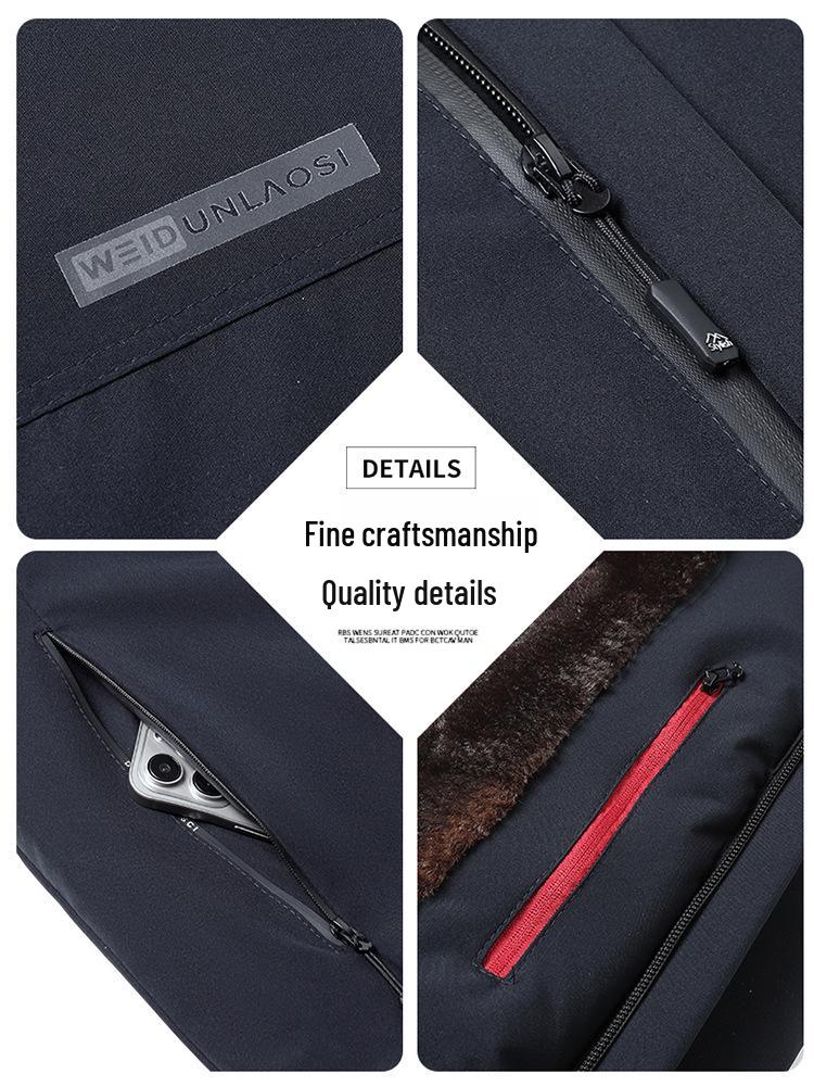 2024 Men's Fleece-Lined Cotton Coat with Detachable Hood - Warm, Thickened Jacket for Mid-aged and Elderly