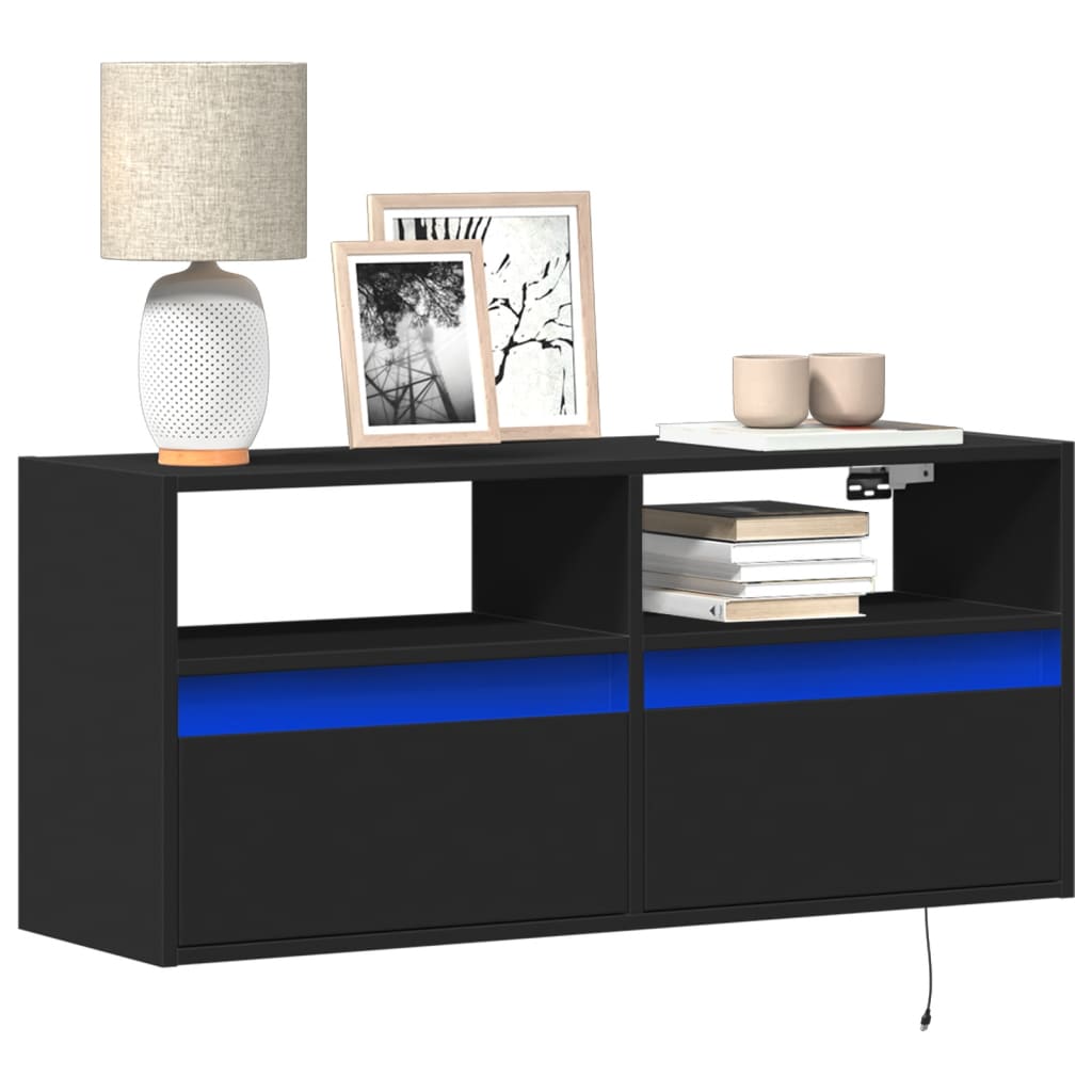 Wall Mounted TV Cabinet with LED Lighting Black 100 X 31 X 45 Cm
