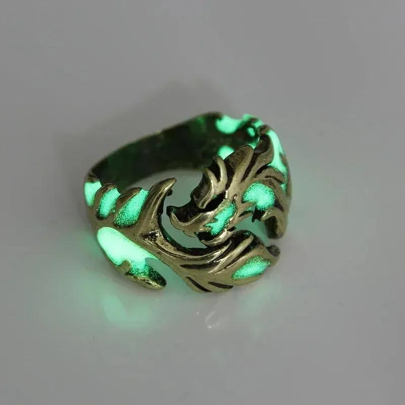 Domineering Vintage Luminous Dragon  Rings Gothic Adjustable Men Rings Unique Boys Fashion Jewellery Gift