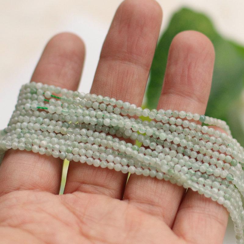 Natural Burmese Jade Emerald Beads: 2-3-4mm Round Loose Bead Strands for DIY Jewelry