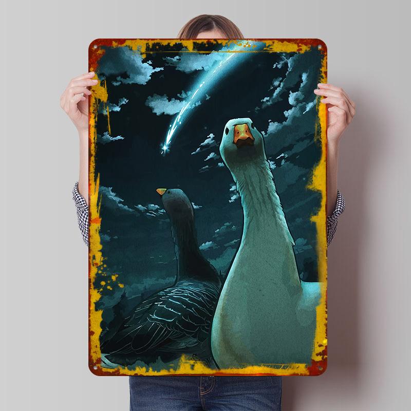

Geese Watching a Shooting Star Tinplate Poster Customized Wall Art Vintage Retro Metal Signs for Mancave Decoration Room Decor 7.9x11.8In(20x30cm)