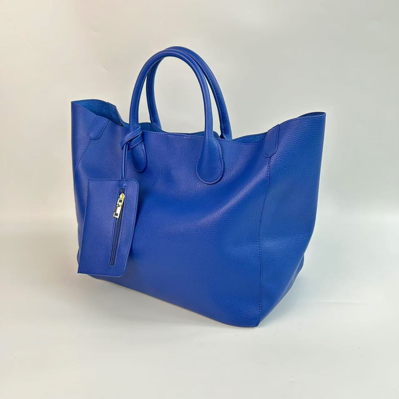 

Ladies Fashion Soft Leather Tote Bag Large Capacity Simple Solid Color Trendy Shoulder Bag синій