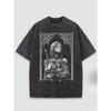 Gothic Architecture Woman Face T-Shirt Vintage Washed Cotton Graphic Tee Unisex Oversized Crew Neck Short Sleeve Dark Art Streetwear Top Gift