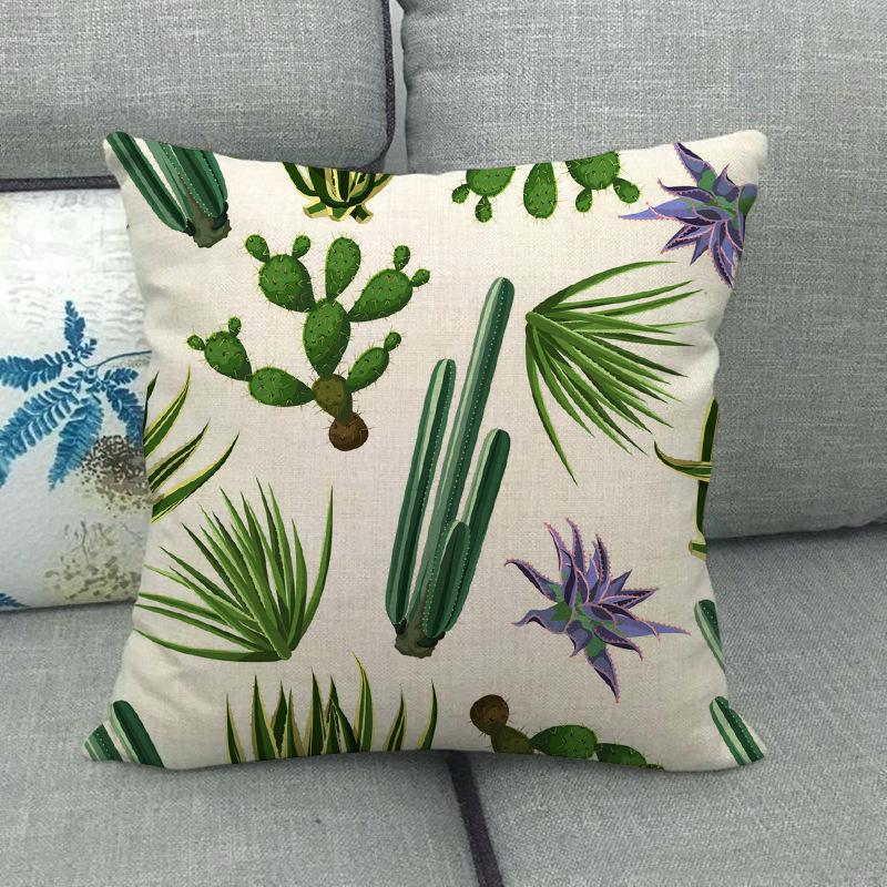 Green Plant Cactus Pattern Digital Printing Short Plush Pillow Covers For Car Sofa Office Cushion Cover Home Goods 60X60Cm