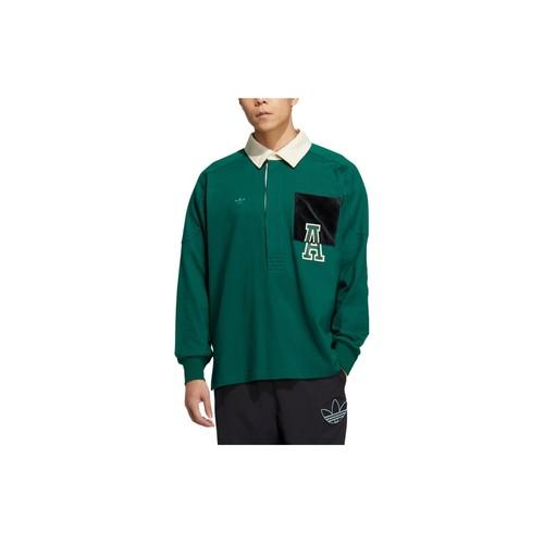 adidas Originals Casual Zip-Up Long-Sleeve Polo Shirt Men’s Dark Green