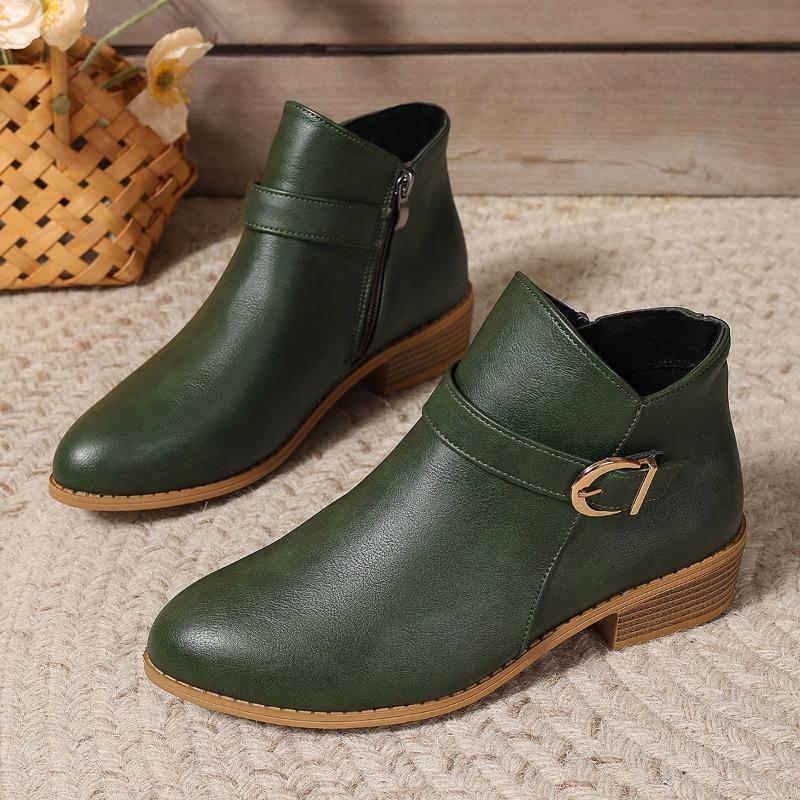 Women's boots Martin boots autumn and winter new large size short boots pointed middle heel belt buckle women's boots