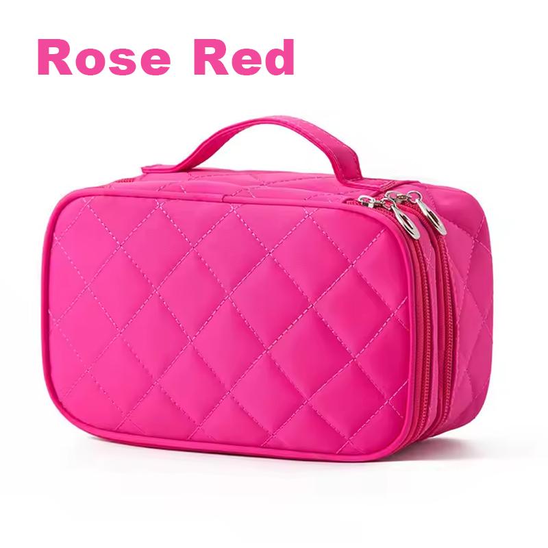 

1Pc 2025 New Waterproof Cosmetic Bag Spacious Capacity Multipurpose Makeup Case Nylon Storage Bag With Mirror Rhombic Shape Bag розы красного