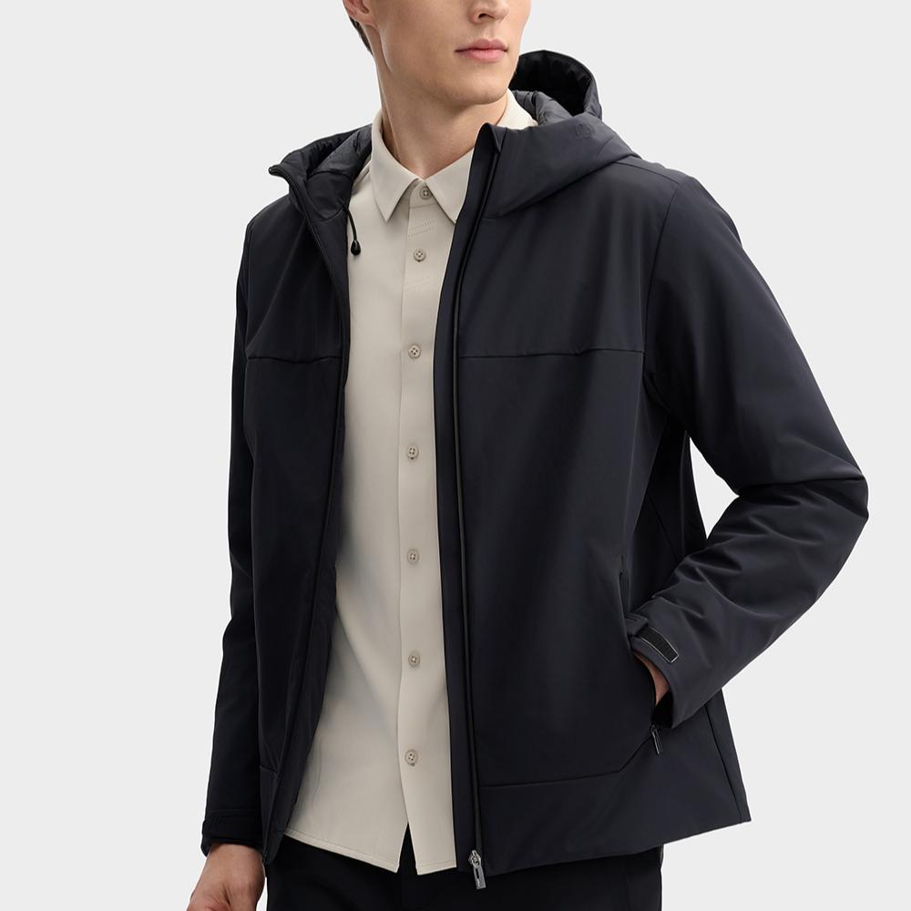 FILA Blue Casual Versatile Warm Hooded Cotton Jacket Men Jackets Black F11M512901F-BK