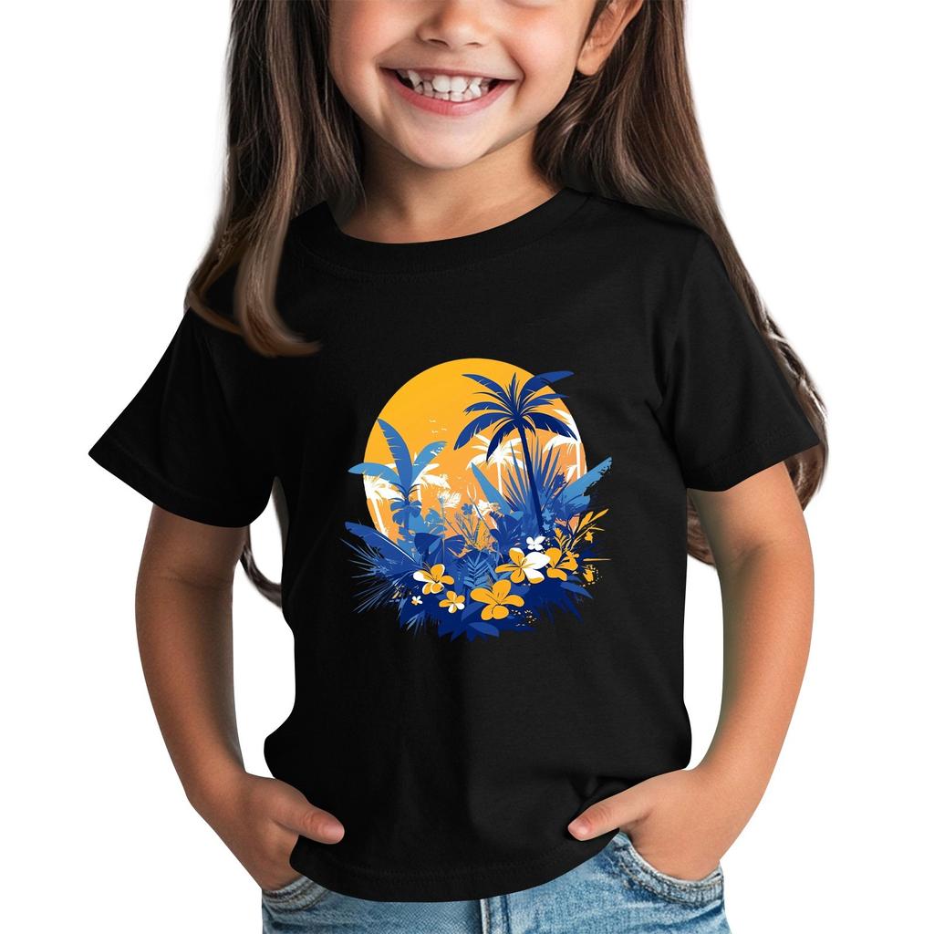 Children's Fashion Daily Printed Round Neck Short Sleeved Casual T-shirt Top