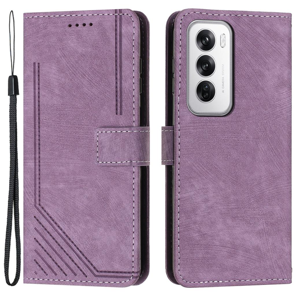 For Oppo Reno12 5G (Global) Cell Phone Case Lines Imprinted Skin-Touch PU Leather Wallet Cover