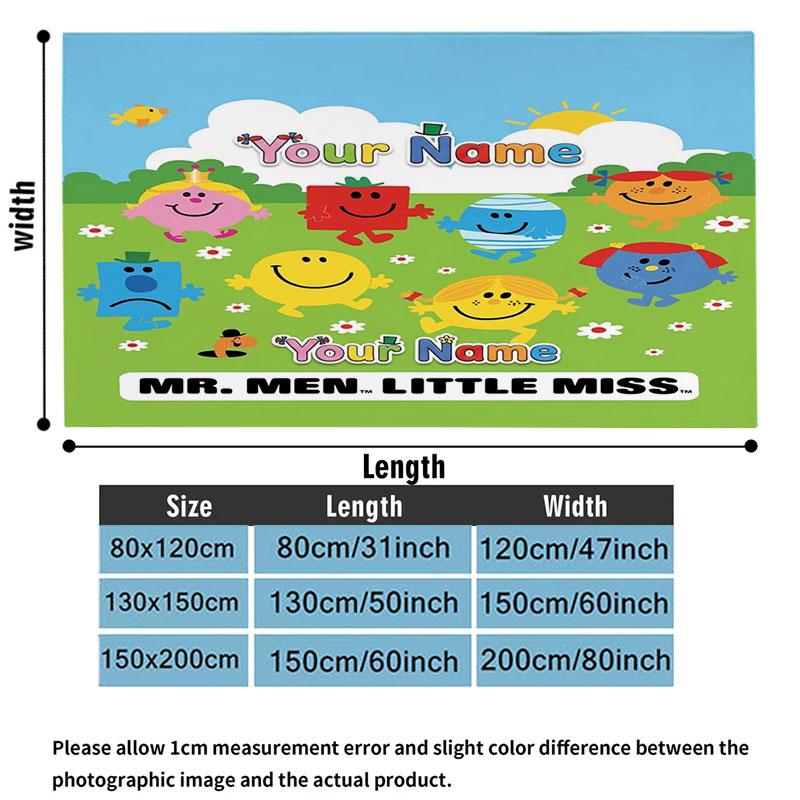 1PC Mr. Men Little Miss Custom Name Patterned Flannel Blanket Suitable For All Seasons for Home Decor Warmth and Comfort Gifts Holiday Present