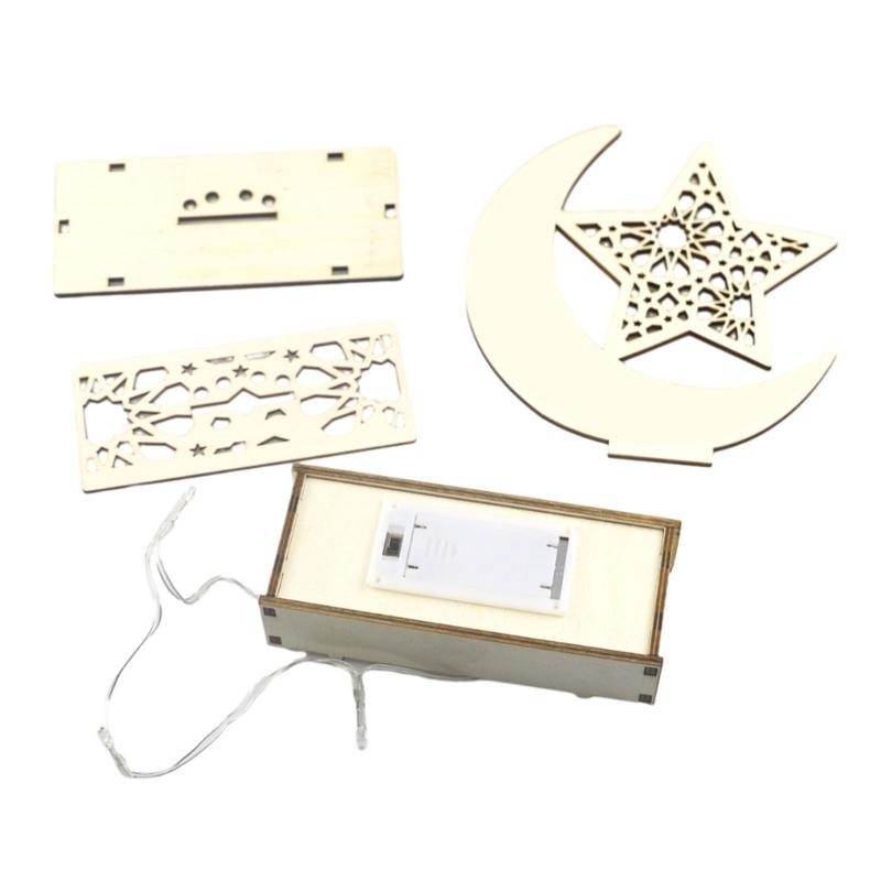 EID Mubaraks Wood Ornament Moon LED Light Ramadans Decoration for Home Islamic Muslims Party Decoration Kareem Eid Gift