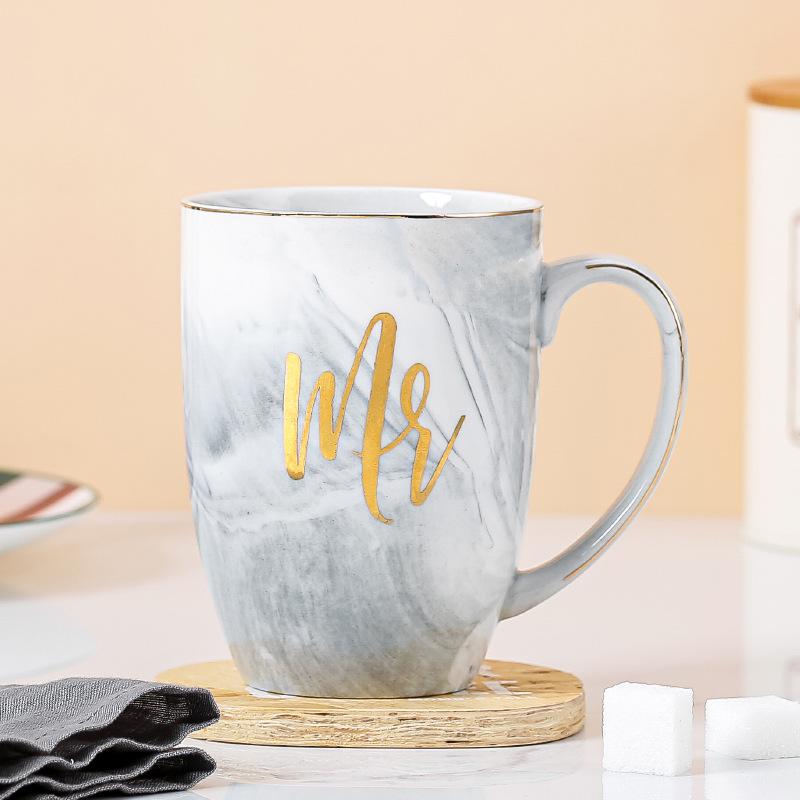 Nordic Creative Marble Mug Ceramic Cup Word Couple Water Cup