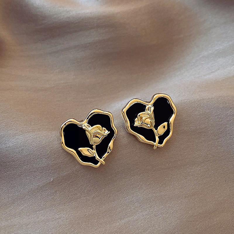 Elegant Gold-Plated Black Zircon Stud Earrings - Niche Design for a Luxurious Fashion Statement