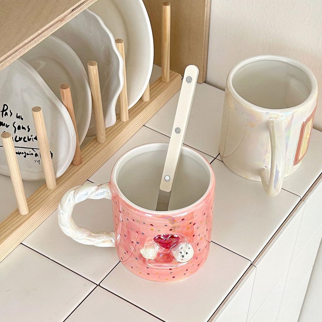 Cartoon Love Puppy Mug Girl's Heart Good-Looking Ceramic Mug Couple Breakfast Coffee Cup High Temperature Water Mug