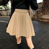 French Pu Leather Pleated Skirt Women, Autumn New Anti-light Elastic High-waisted A-word Short Skirt Pants