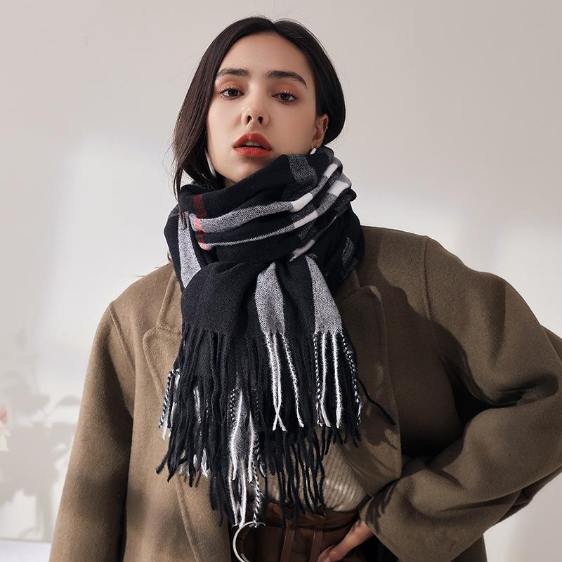 Plaid Scarf Women's 2025 Autumn and Winter Imitation Cashmere Scarf Medium Length Warm Scarf Shawl Sweet Scarf